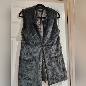 Faux Fur Blue Green Vest Size Small